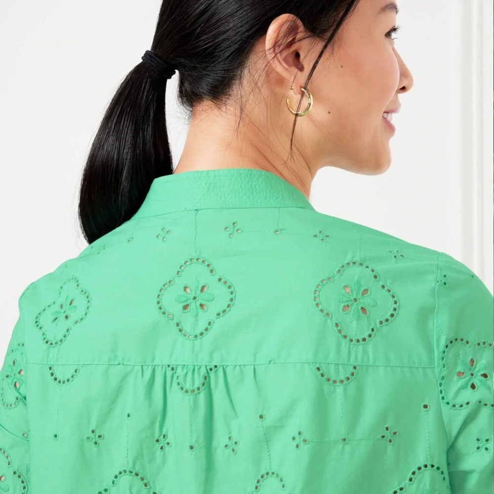 Talbots Mint Green Eyelet Blouse Small NWT - Picture 2 of 10